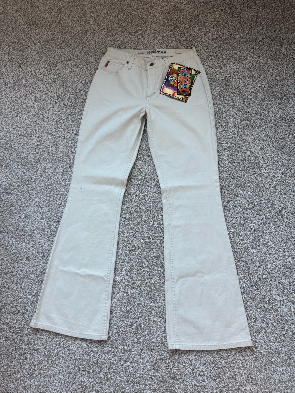 NWT Vintage Y2K Mudd Mondo Hip Hugger Bell Bottom Flare Jeans Sz 9 Beige